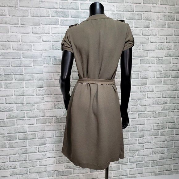 Viktor & Rolf by H&M Womens 10 Taupe Silk Ruffle‎ Button Front Heart Belt Dress - Picture 7 of 11